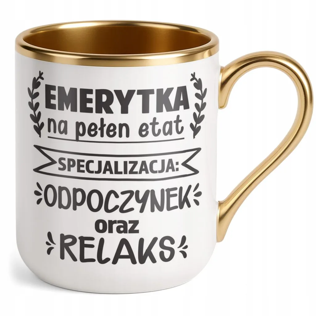 Kubek Premium Złoty Z okazji Emerytury Dla Emerytki Prezent