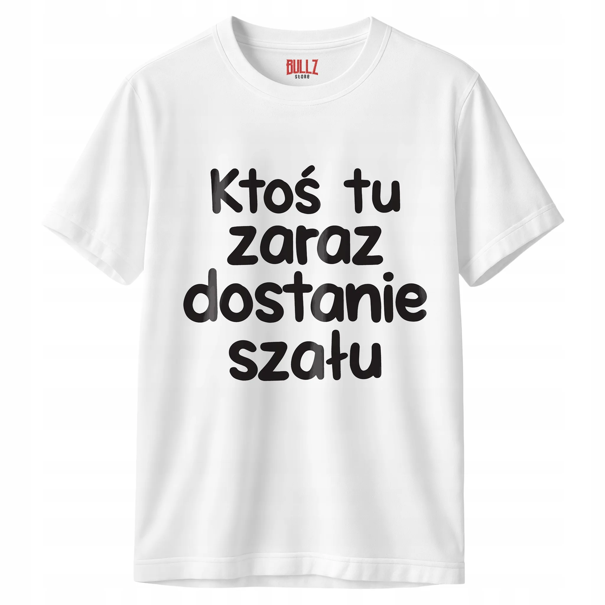 Koszulka biała męska Ktoś Tu Zaraz Dostanie Szału Zabawny Prezent