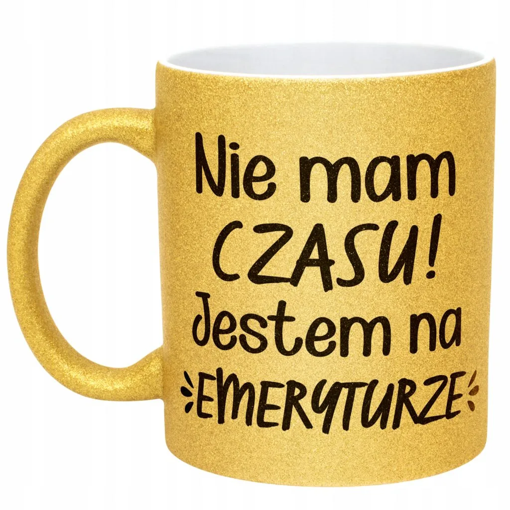 Złoty kubek brokatowy Z okazji Emerytury Dla Emeryta Emerytki Prezent