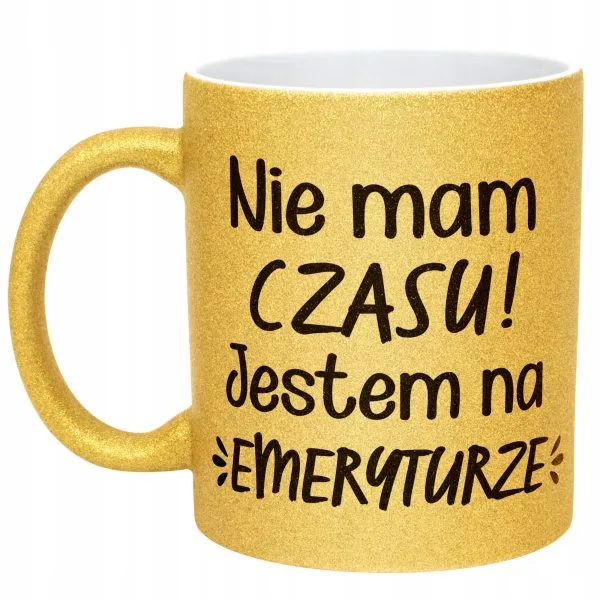 Złoty kubek brokatowy Z okazji Emerytury Dla Emeryta Emerytki Prezent