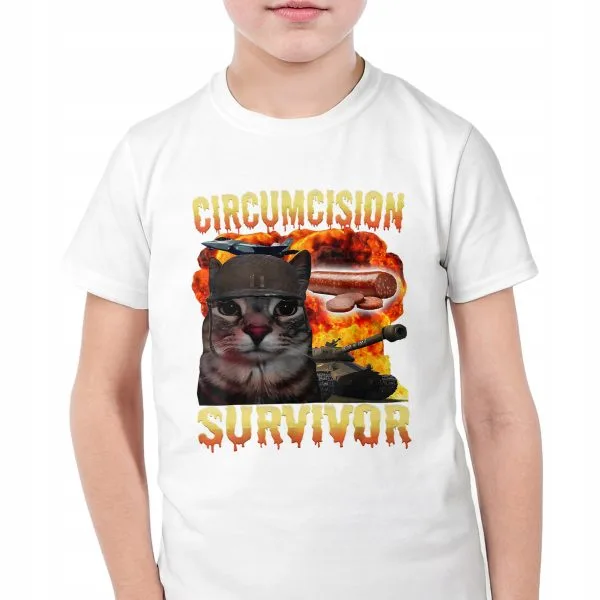 Koszulka biała dziecięca Circumcision Survivor viral tiktok brainrot