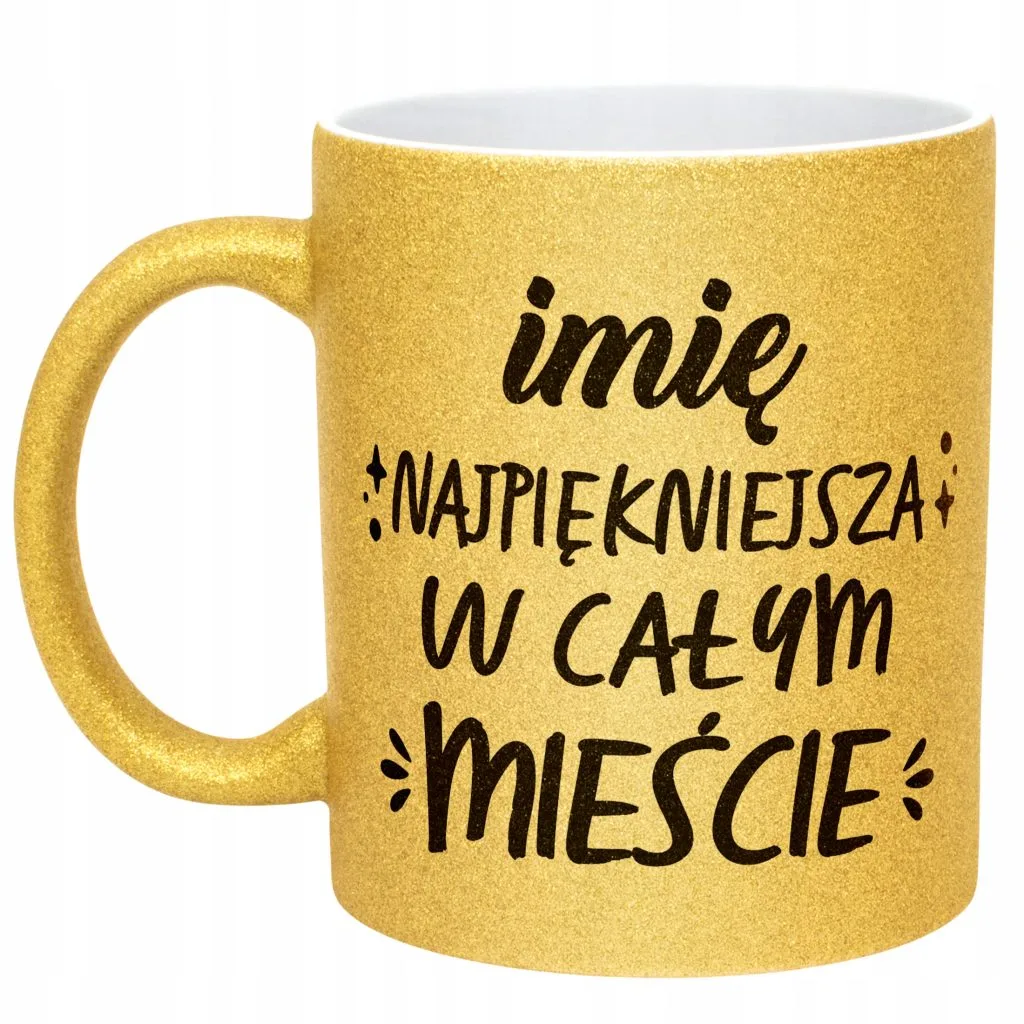 Złoty kubek brokatowy personalizowany Dzień Kobiet Prezent Upominek