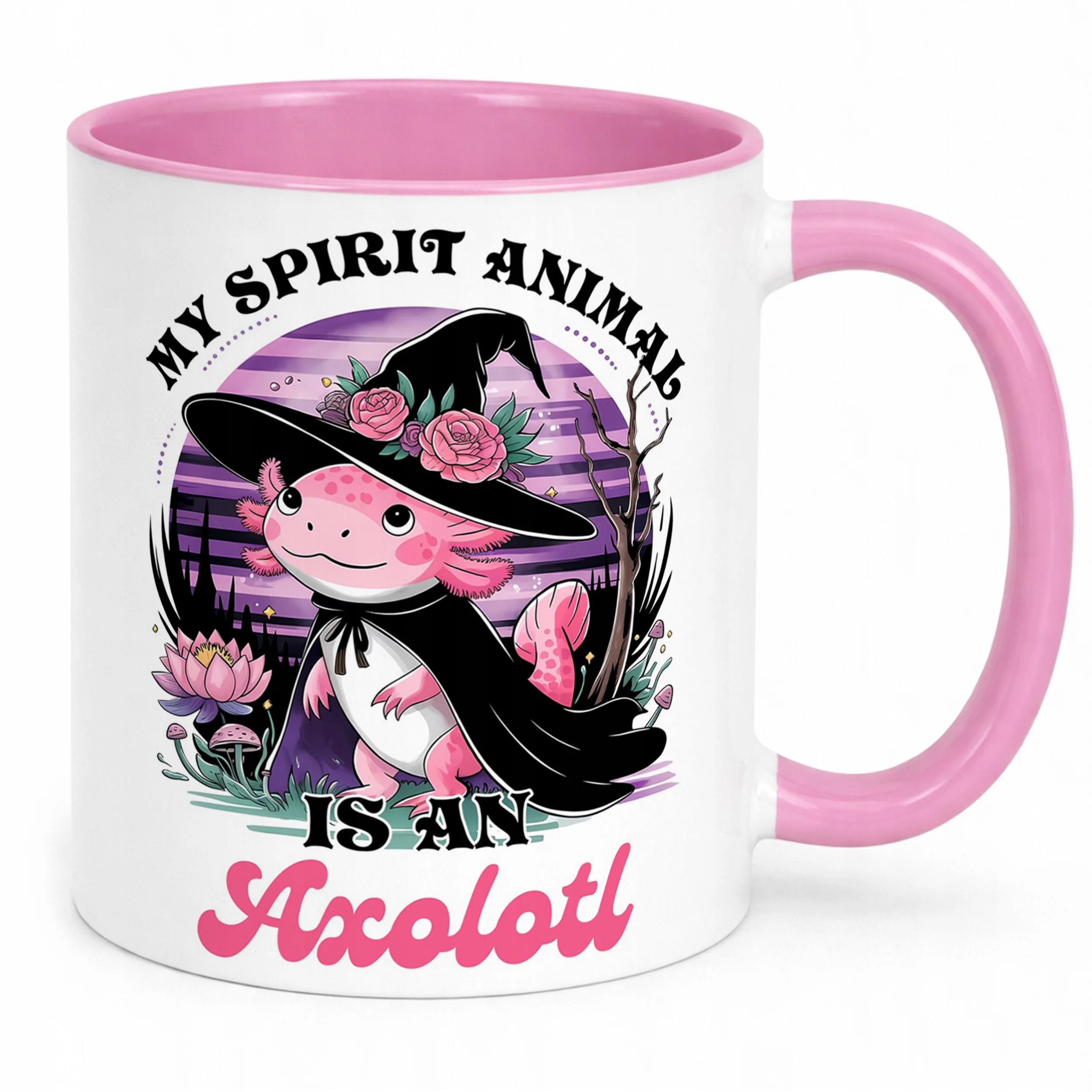 Różowy kubek dla ucznia do szkoły Aksolotl Axolotl Różowy Zwierzak Trend