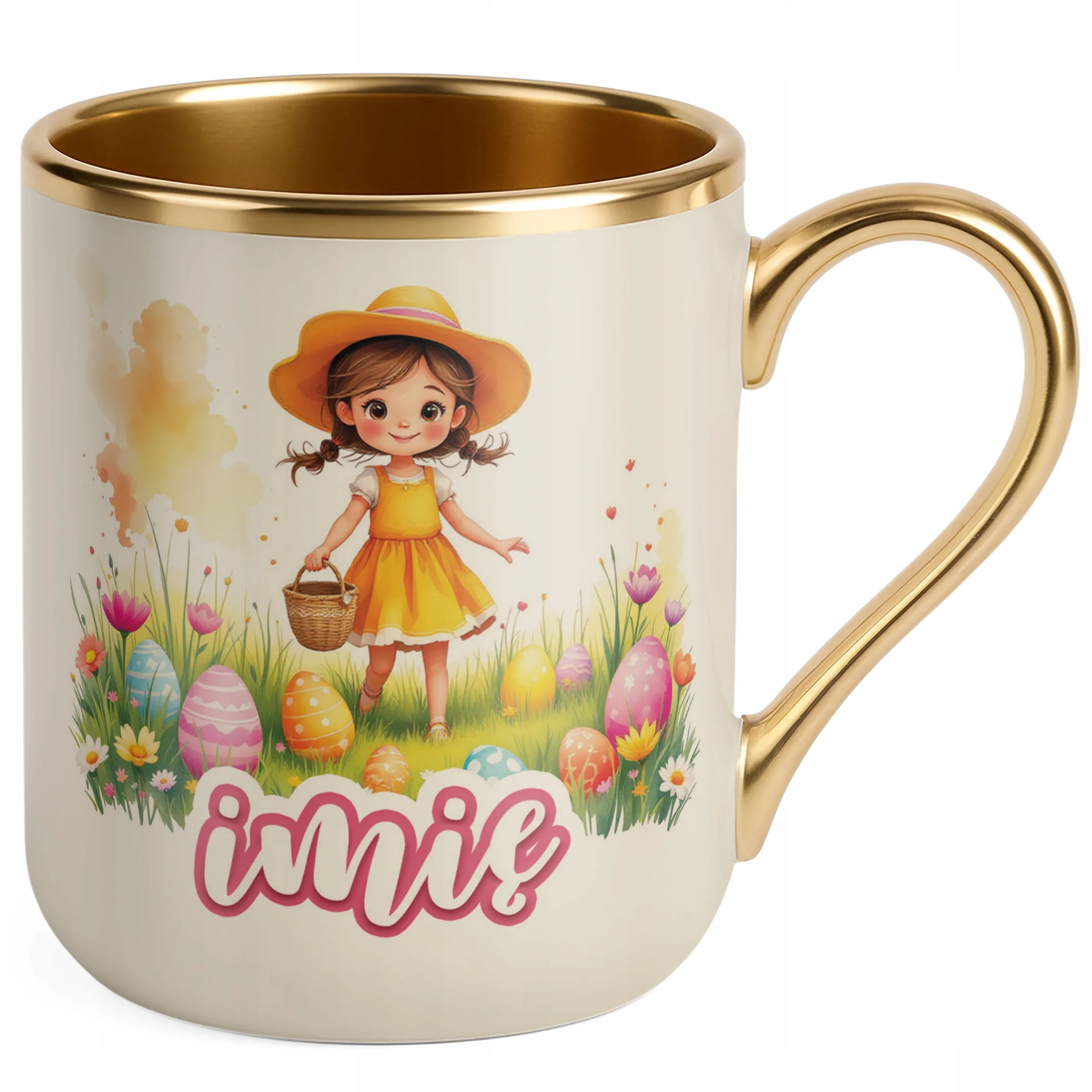 Kubek Premium Złoty Ecru Personalizowany Wielkanoc Prezent Pisanki Wiosna