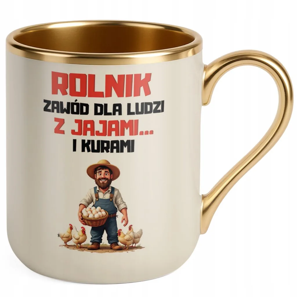 Kubek Premium Złoty Ecru Rolnik Dla Rolnika Traktor Zabawny Prezent