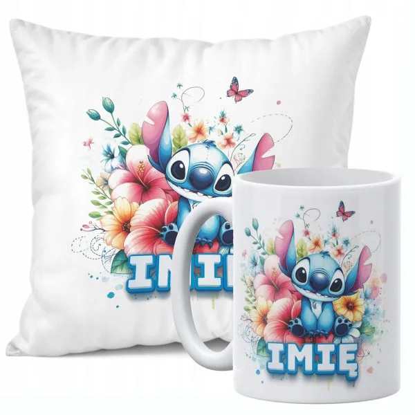 Zestaw Personalizowany Kubek + Poduszka 38x38 cm Dla Fanów Lilo i Sticz
