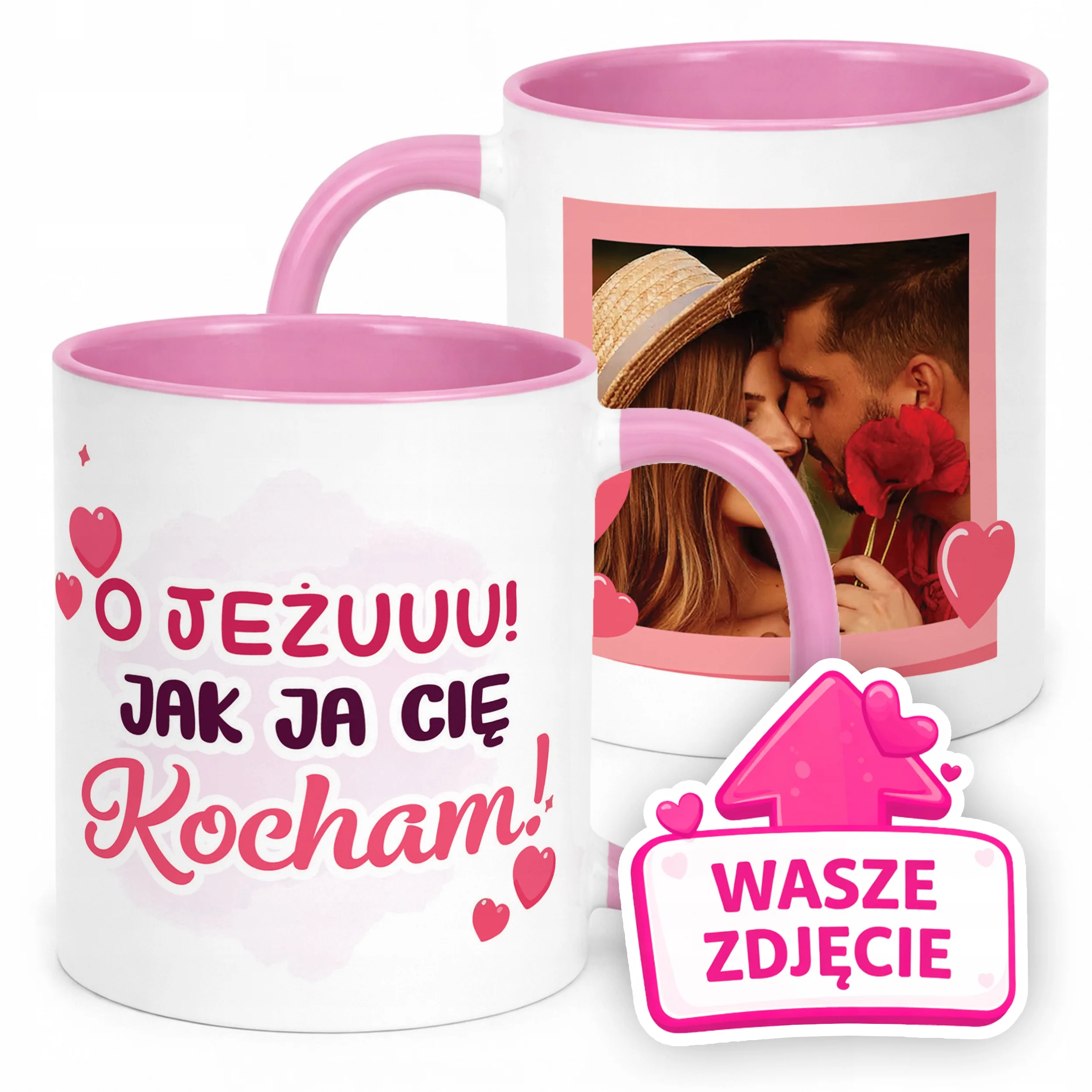 Kubek Różowy Z Własnym Zdjęciem Serce Walentynki Prezent Upominek