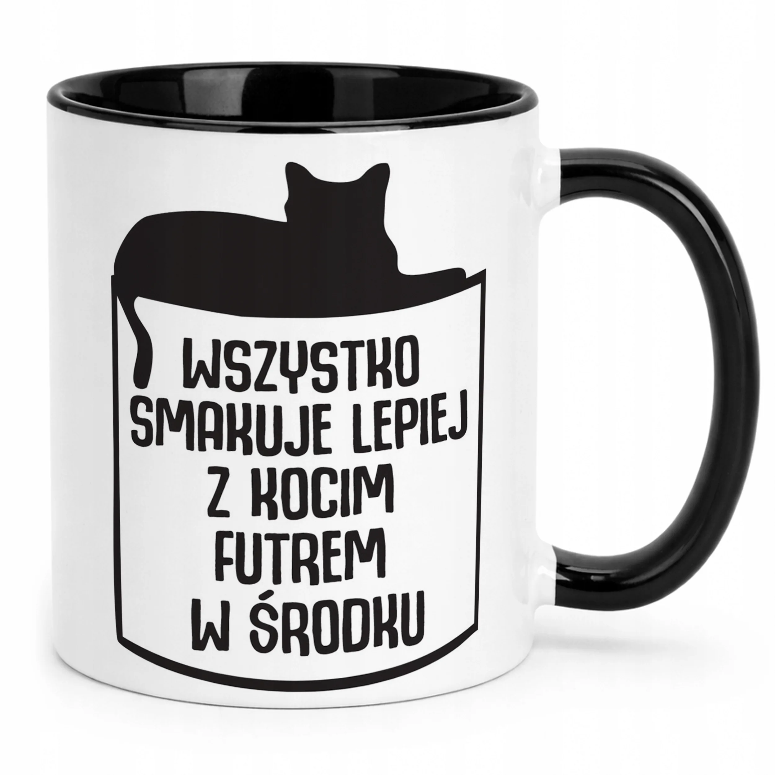 Kubek Czarny Wszystko Lepiej Smakuje Z Kocim Futrem Kot Prezent