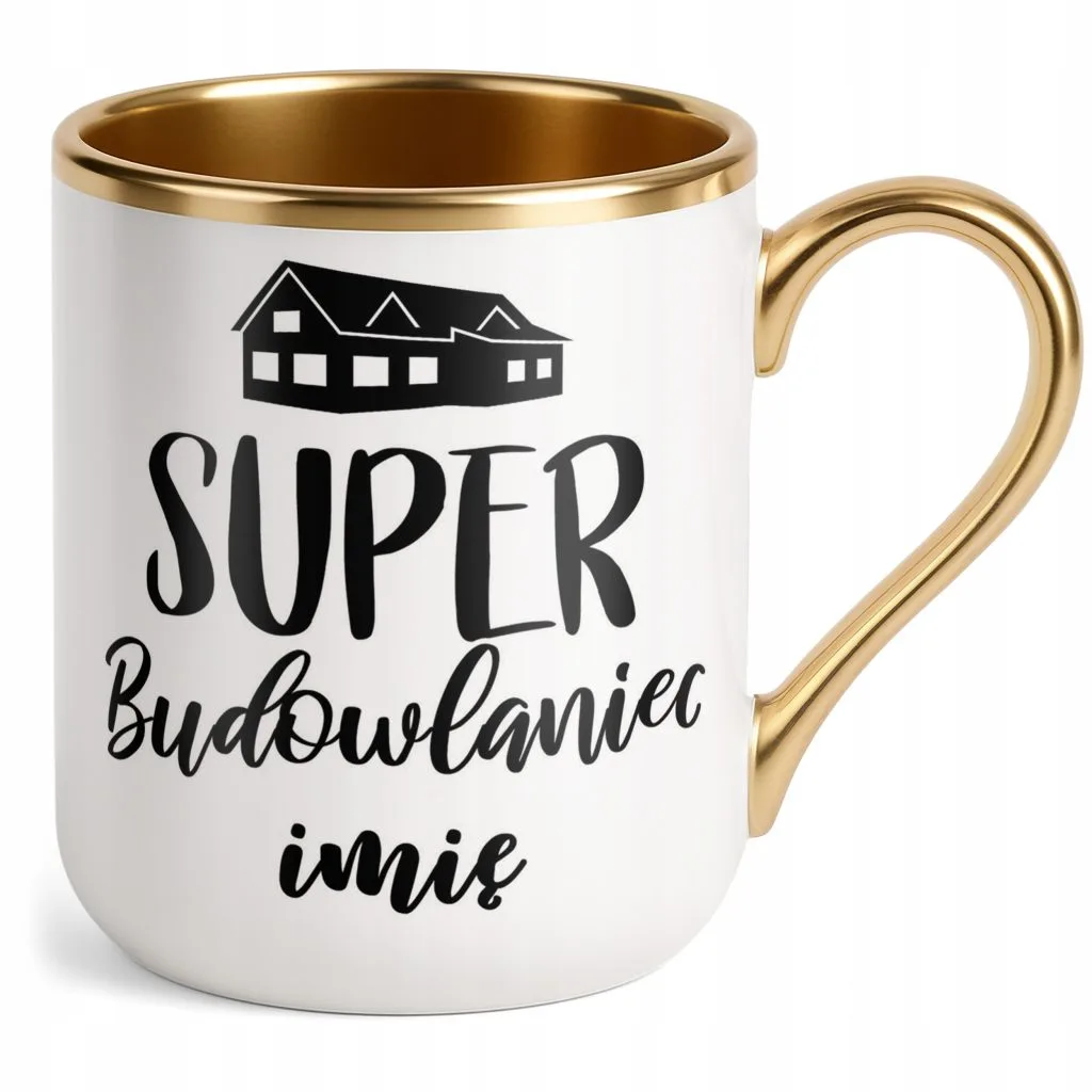 Kubek Premium Złoty Personalizowany Super Budowlaniec Prezent Upominek