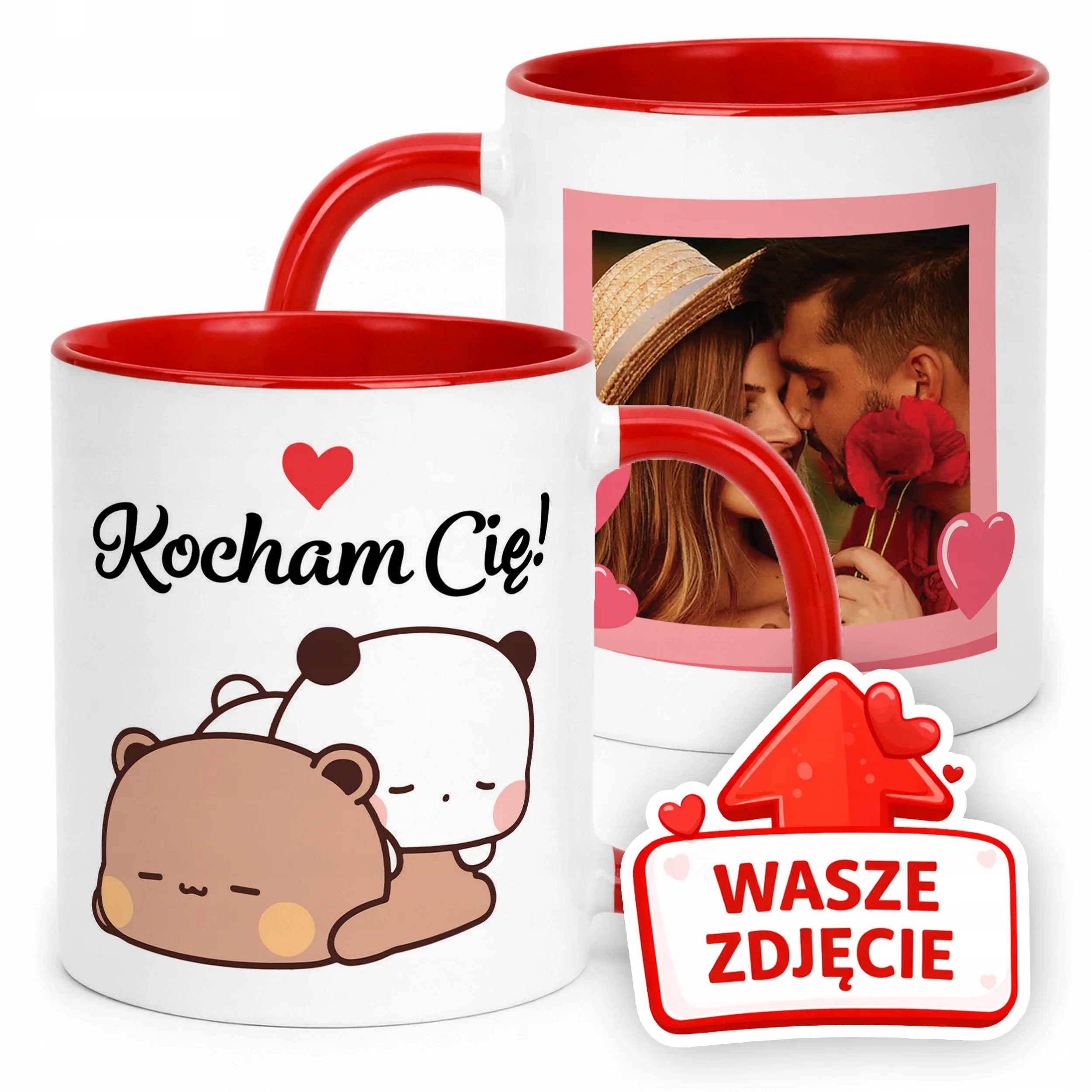 Kubek Czerwony Z Własnym Zdjęciem Serce Walentynki Prezent Upominek