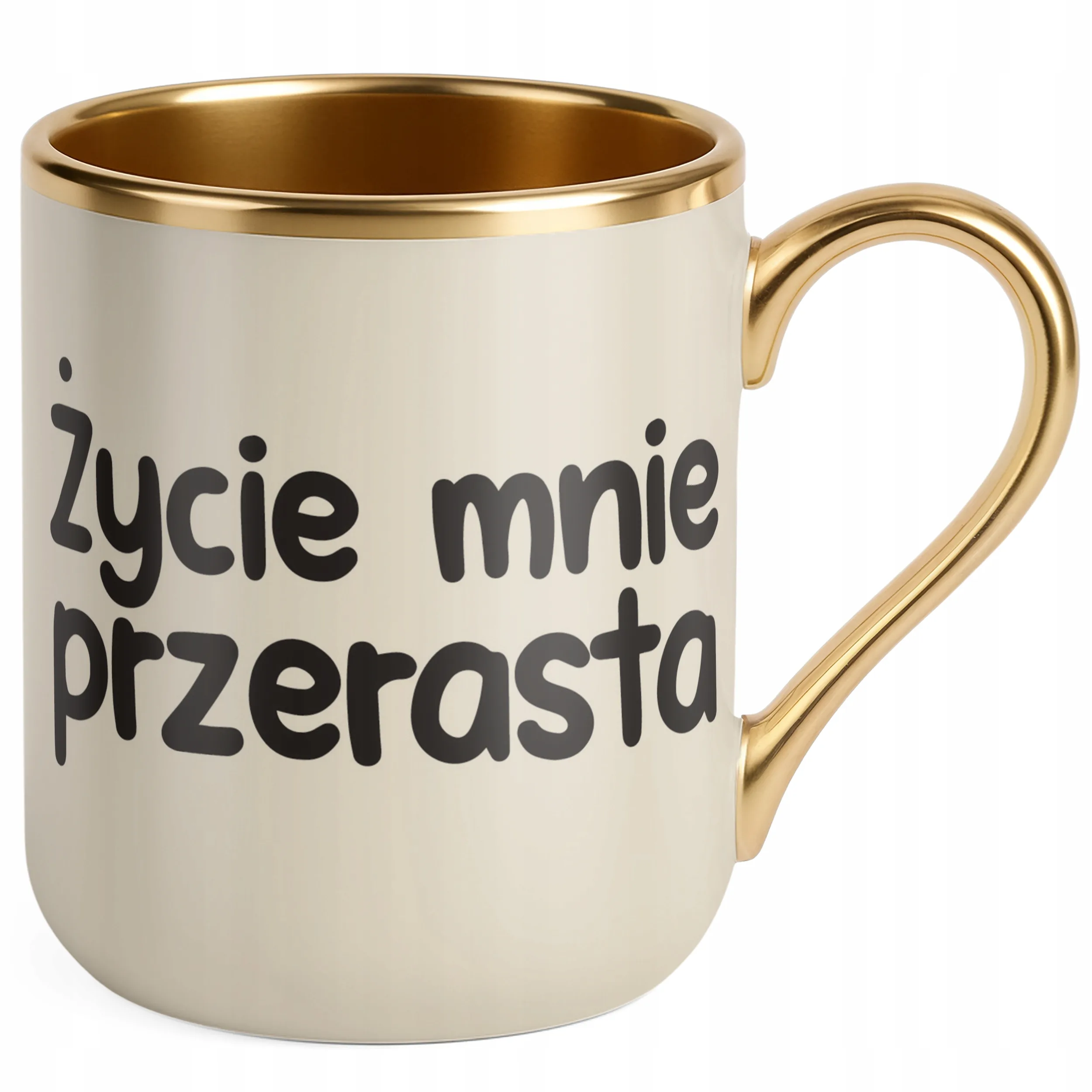 Kubek Premium Złoty Ecru Życie Mnie Przerasta Śmieszny Zabawny