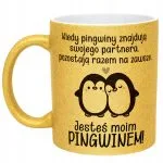 Złoty kubek brokatowy Jesteś Moim Pingwinem Walentynki Prezent