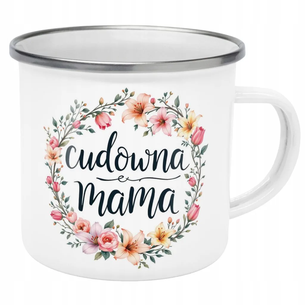 Emaliowany Kubek Garnuszek Dzień Matki Dla Mamy Prezent Cudowna Mama