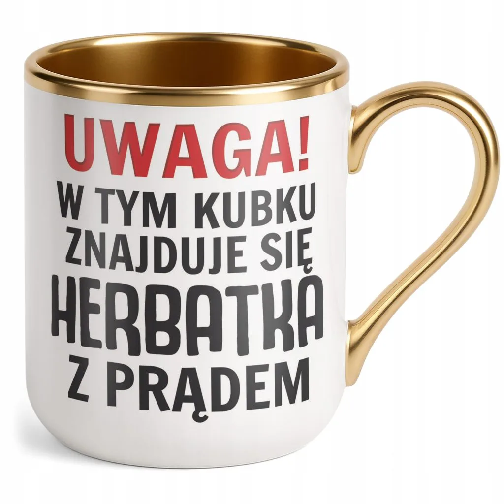 Kubek Premium Złoty Uwaga Herbata Z Prądem Zabawny Prezent Upominek