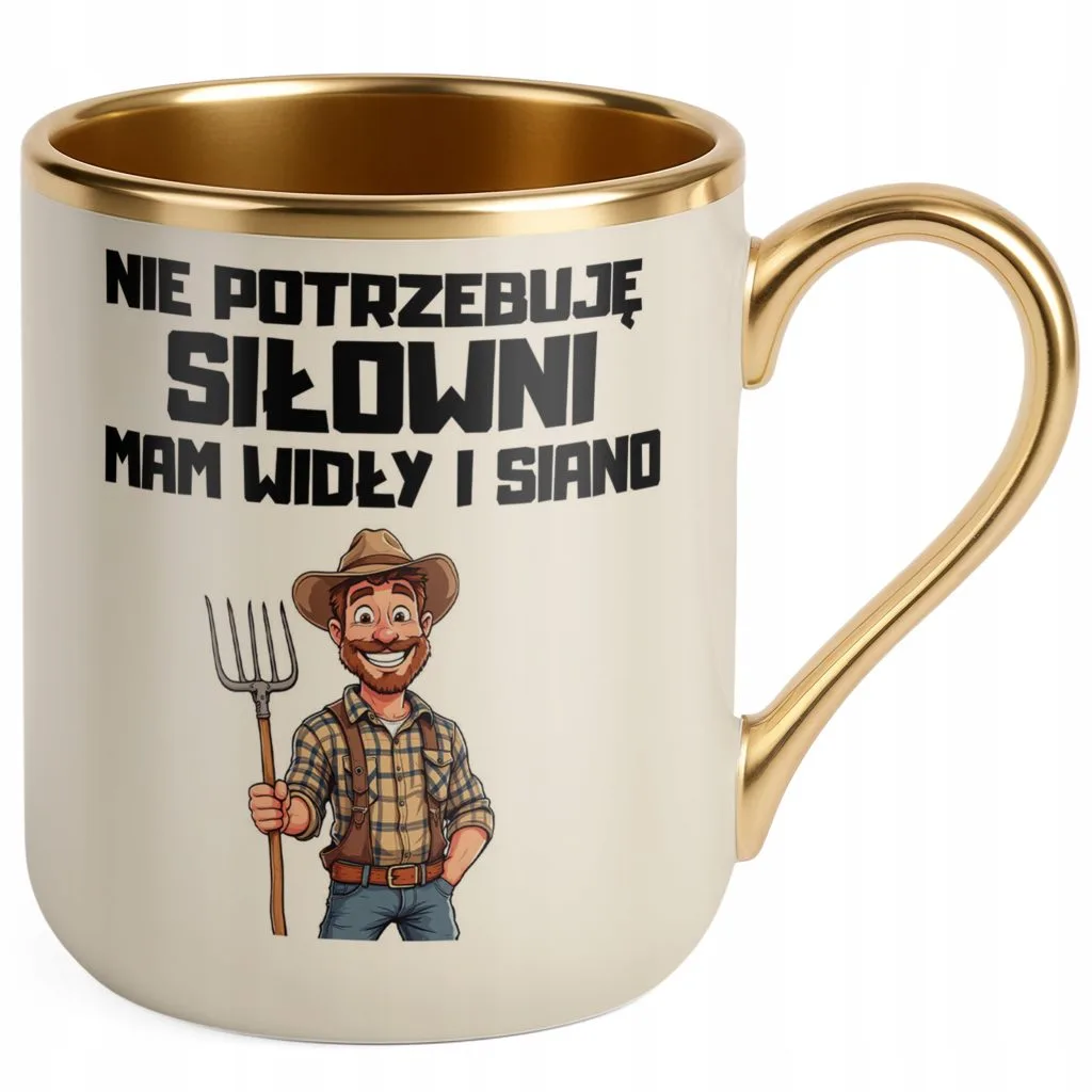 Kubek Premium Złoty Ecru Rolnik Dla Rolnika Traktor Zabawny Prezent