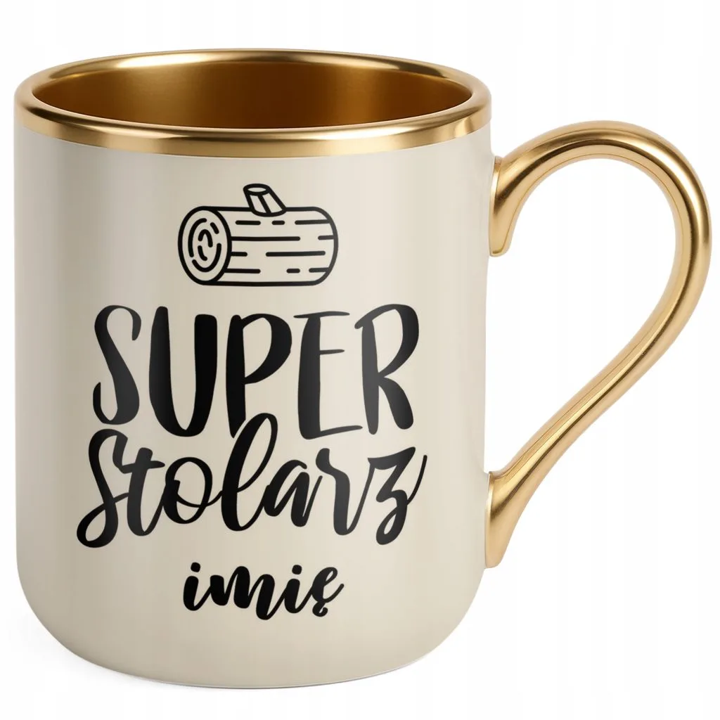 Kubek Premium Złoty Ecru Personalizowany Super Stolarz
