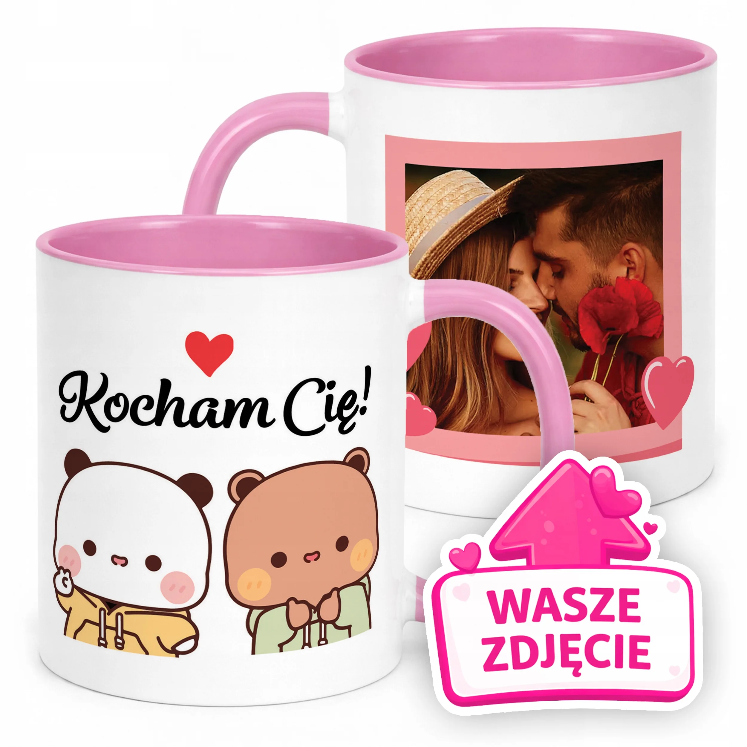 Kubek Różowy Z Własnym Zdjęciem Serce Walentynki Prezent Upominek