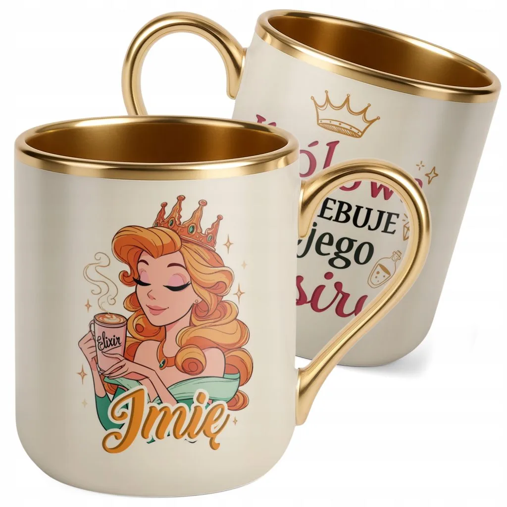Kubek Premium Złoty Ecru Personalizowany Dzień Kobiet Zabawny