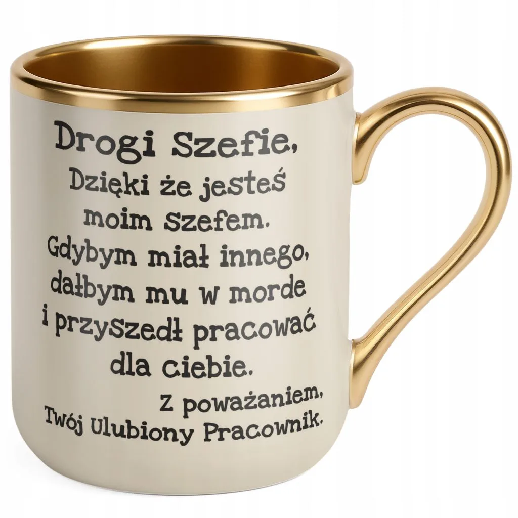 Kubek Premium Złoty Ecru Drogi Szefie Dla Szefa Zabawny Prezent Praca