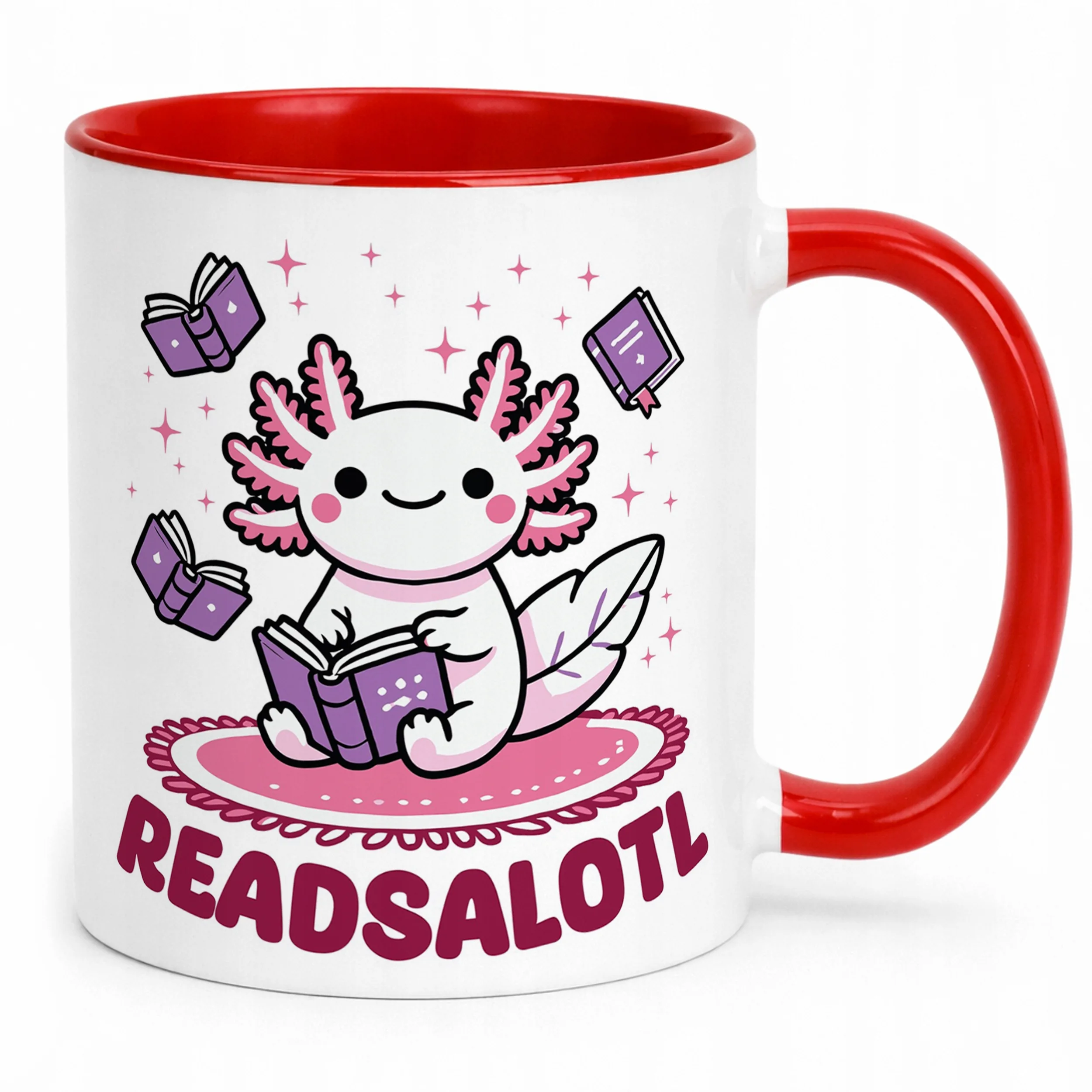 Czerwony kubek z grafiką dla dzieci Aksolotl Axolotl Różowy Zwierzak