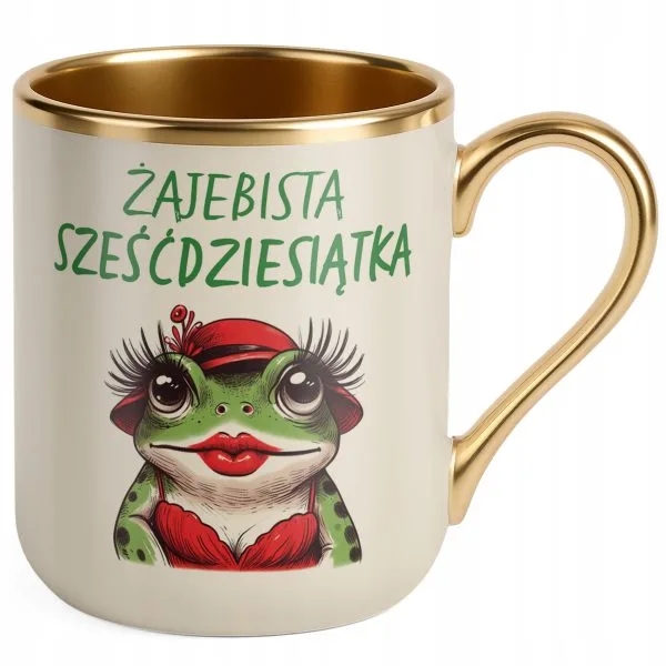 Kubek Premium Złoty Ecru Żajebista 60 Dla Kobiety Na Urodziny Prezent