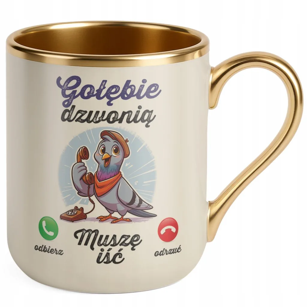 Kubek Premium Złoty Ecru Dla Gołębiarzy Prezent Dla Hodowcy Gołębi