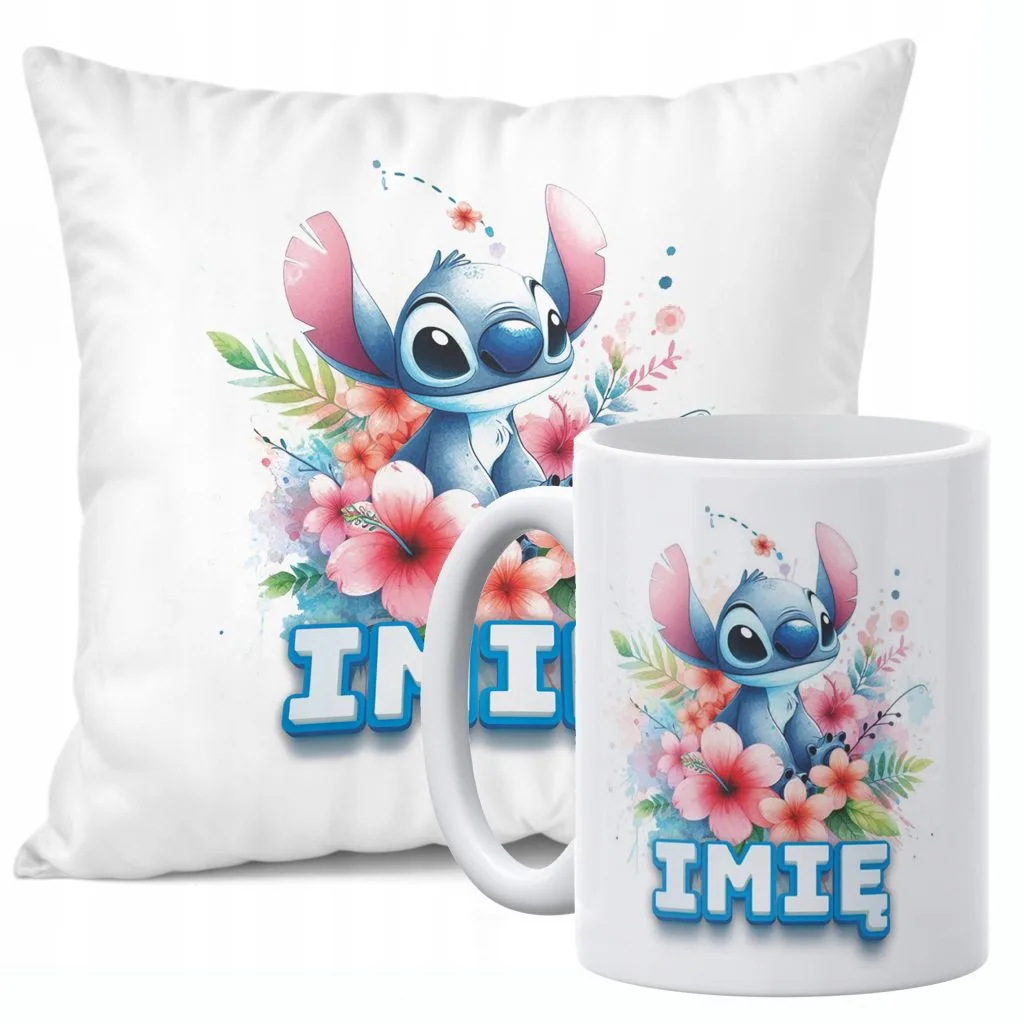 Zestaw Personalizowany Kubek + Poduszka 38×38 cm Dla Fanów Lilo i Sticz