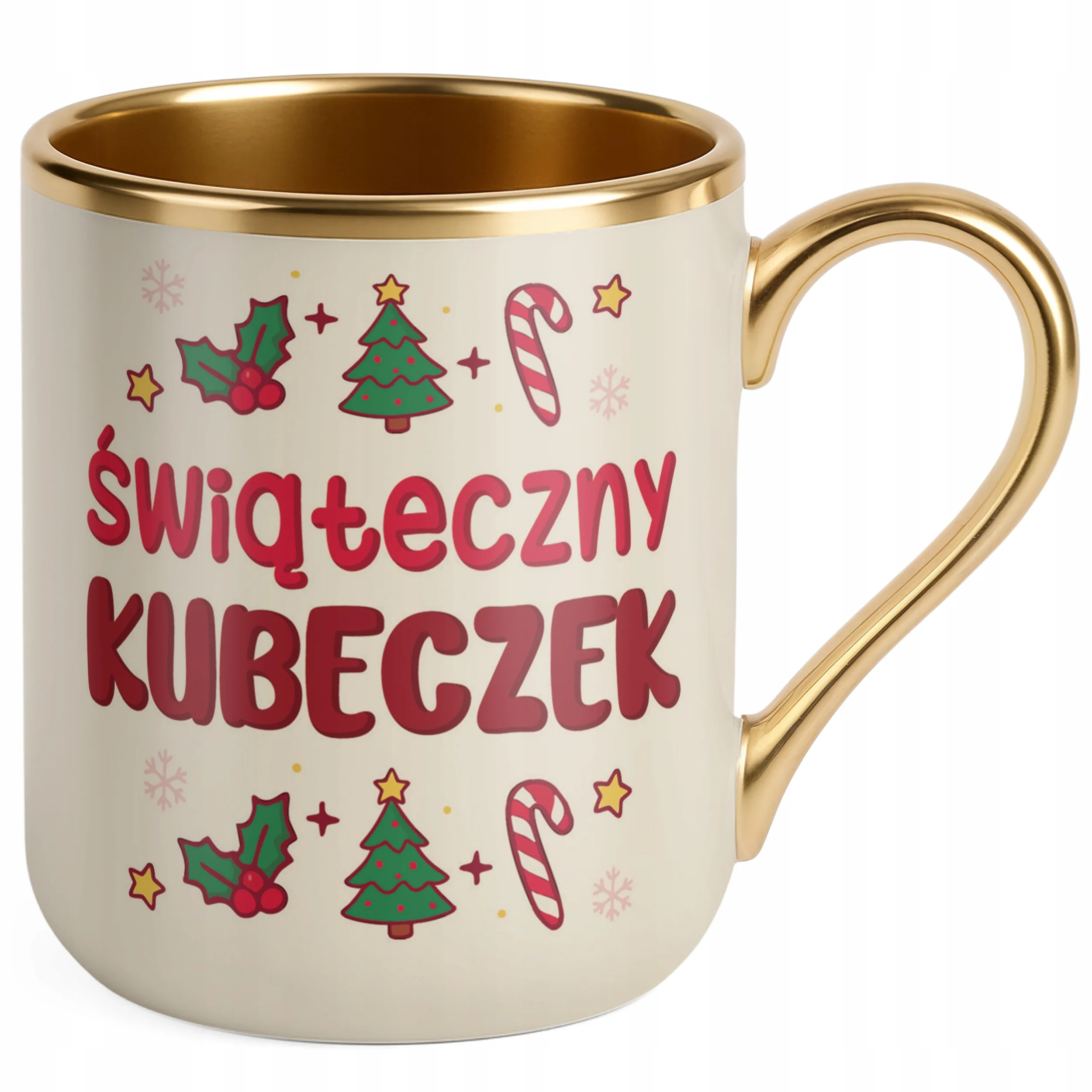 Kubek Premium Złoty Ecru Świąteczny Kubeczek Boże Narodzenie Upominek