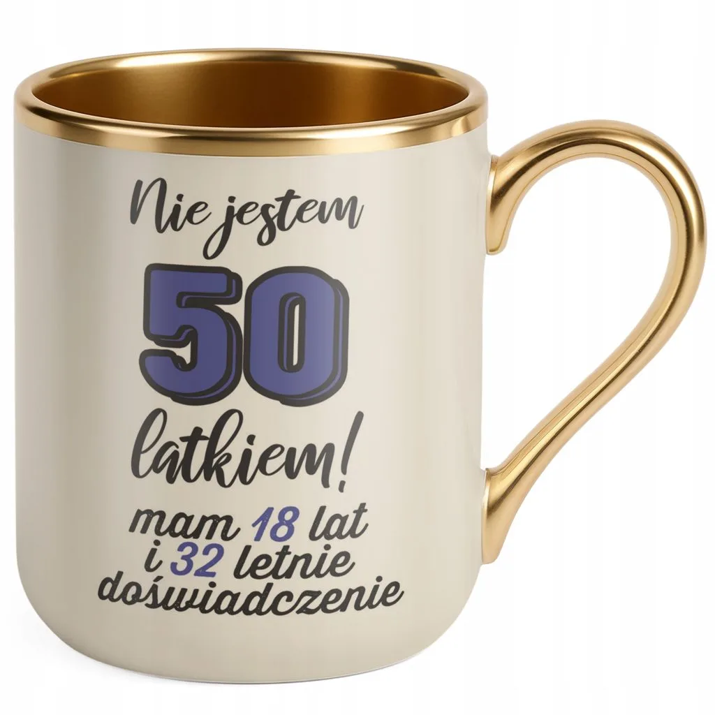 Kubek Premium Złoty Ecru Nie Jestem 50 latkiem Prezent Dla Mężczyzny