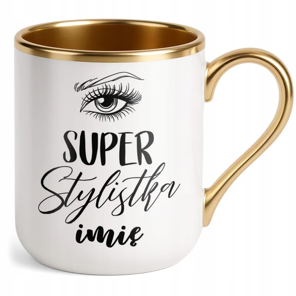 Kubek Premium Złoty Personalizowany Super Stylistka Rzęs Brwi Prezent