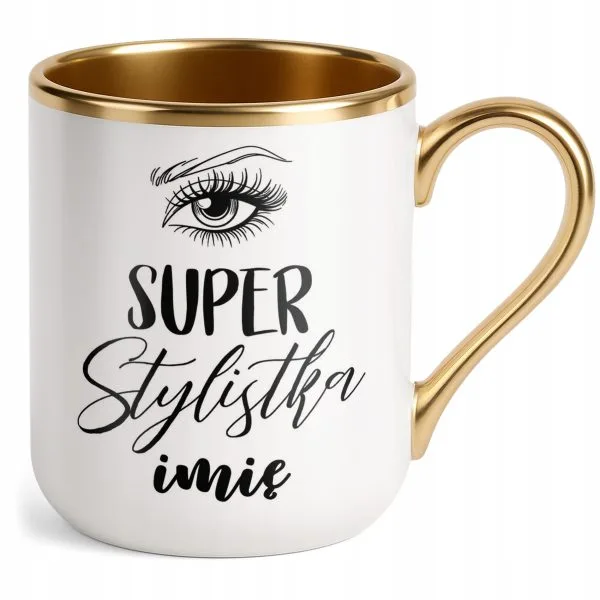 Kubek Premium Złoty Personalizowany Super Stylistka Rzęs Brwi Prezent