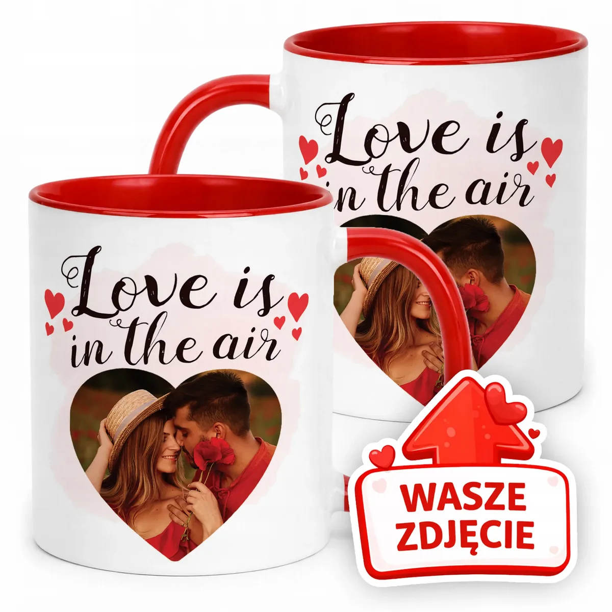 Kubek Czerwony Z Własnym Zdjęciem Serce Walentynki Prezent Upominek