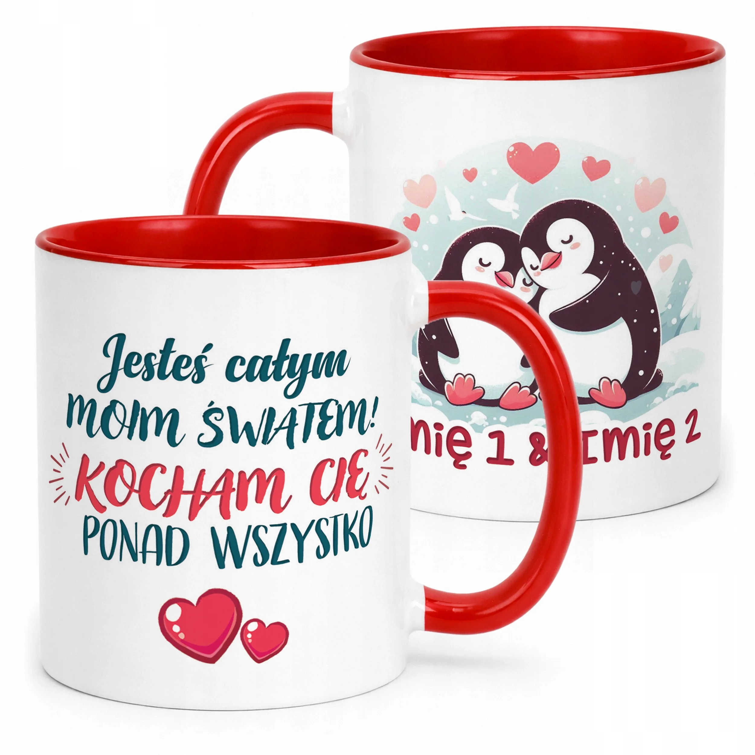 Kubek Czerwony Personalizowany Serce Walentynki Prezent Upominek