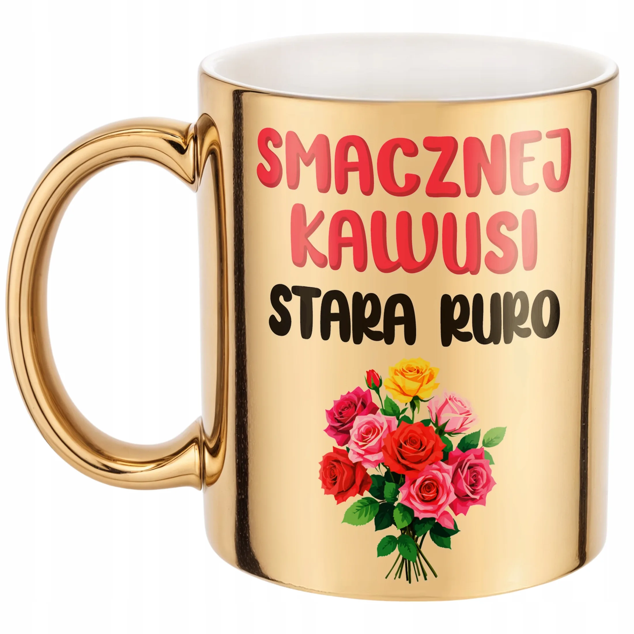 Złoty Kubek Smacznej Kawusi Stara Ruro Śmieszny Zabawny Prezent