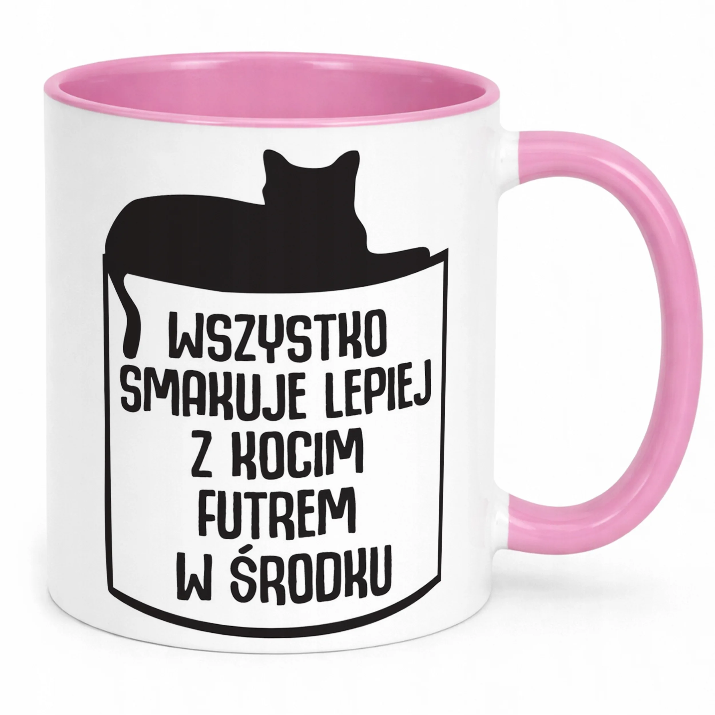Kubek Różowy Wszystko Lepiej Smakuje Z Kocim Futrem Kot Prezent