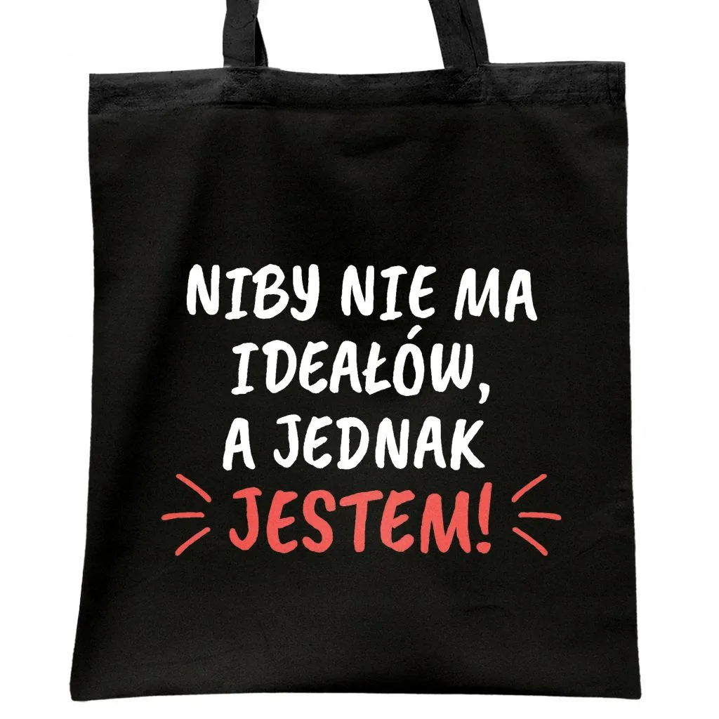 Torba bawełniana czarna na zakupy Niby Nie Ma Ideałów Dzień Kobiety