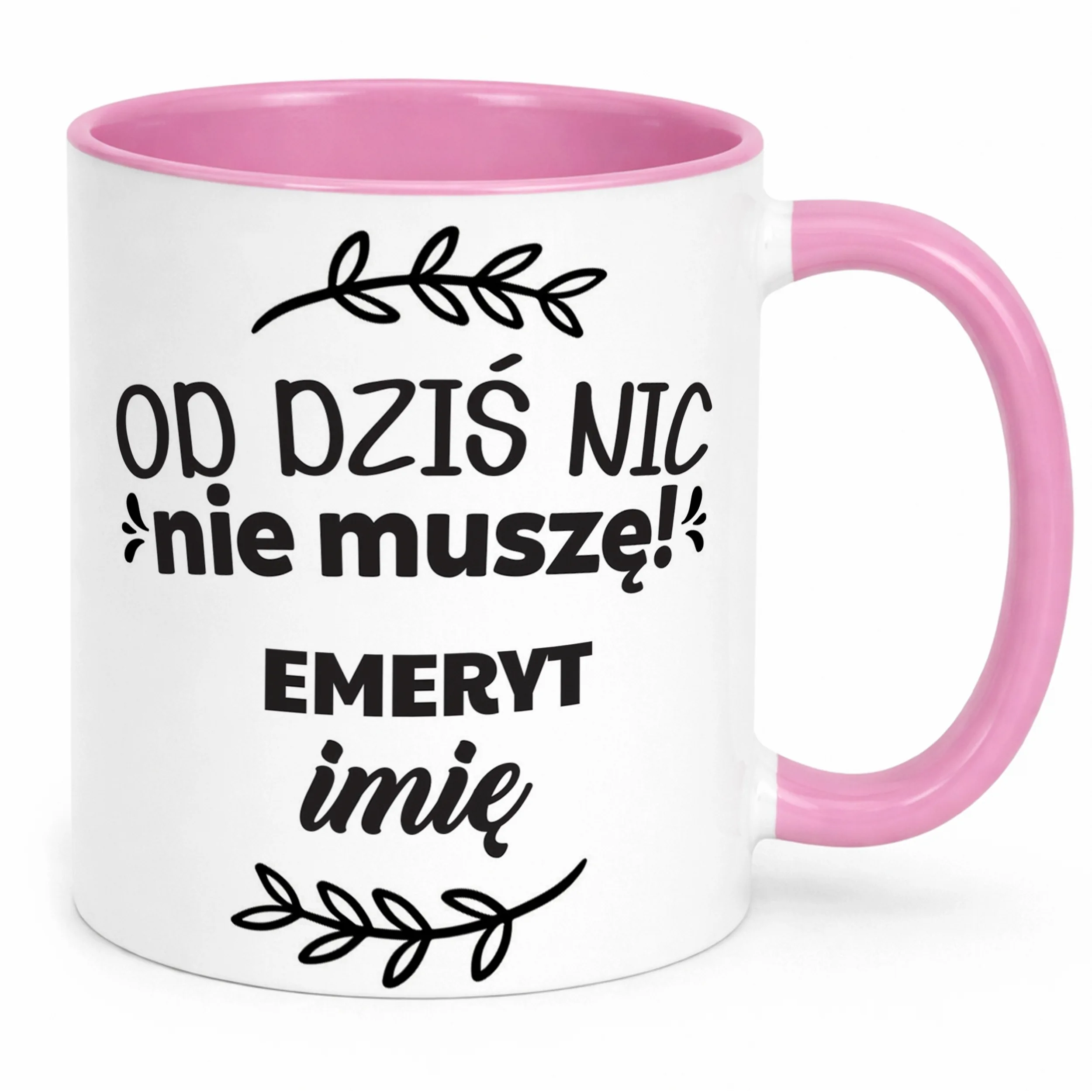 Kubek Różowy Personalizowany z okazji Emerytury Dla Emeryta Prezent