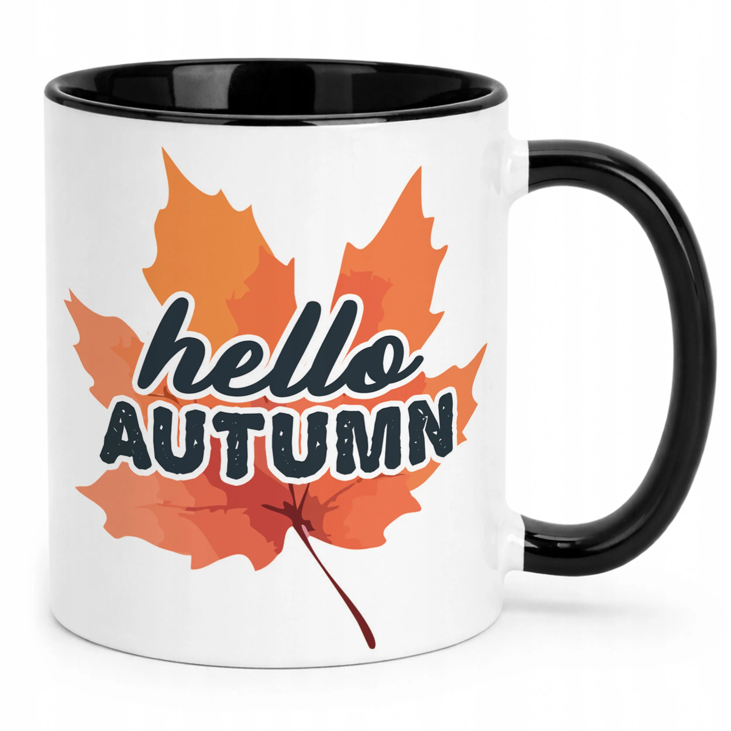 Kubek Czarny Jesienny Jesień Hello Autumn Liść Prezent