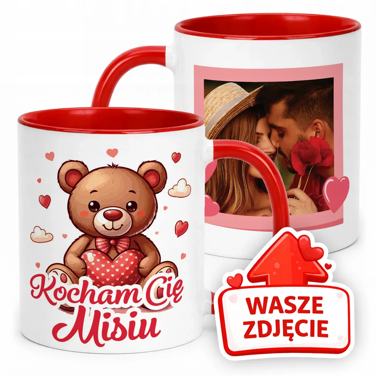 Kubek Czerwony Z Własnym Zdjęciem Serce Walentynki Prezent Upominek