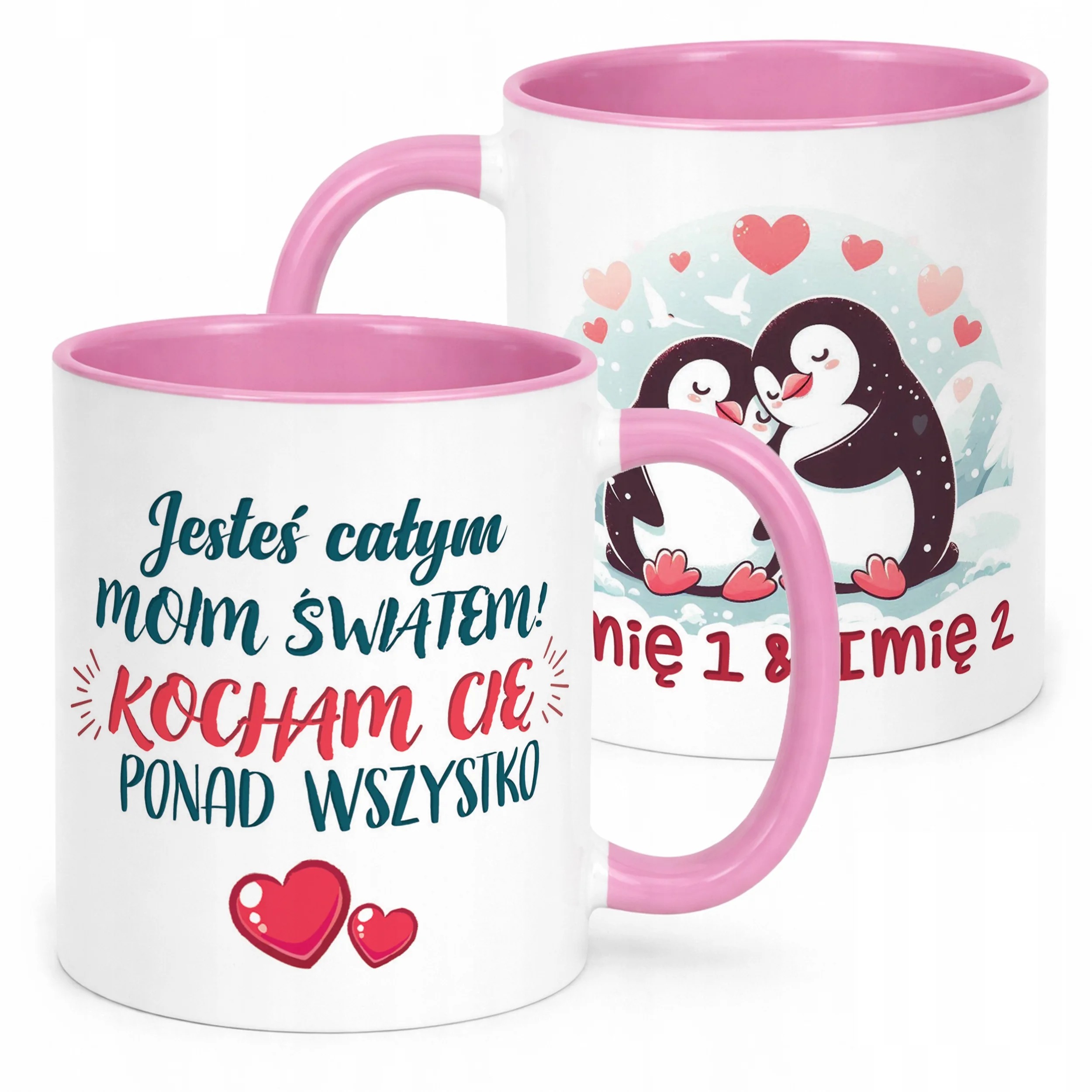 Kubek Różowy Personalizowany Serce Walentynki Prezent Upominek