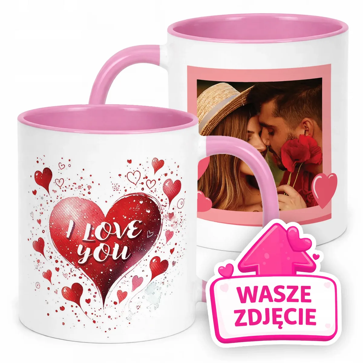 Kubek Różowy Z Własnym Zdjęciem Serce Walentynki Prezent Upominek