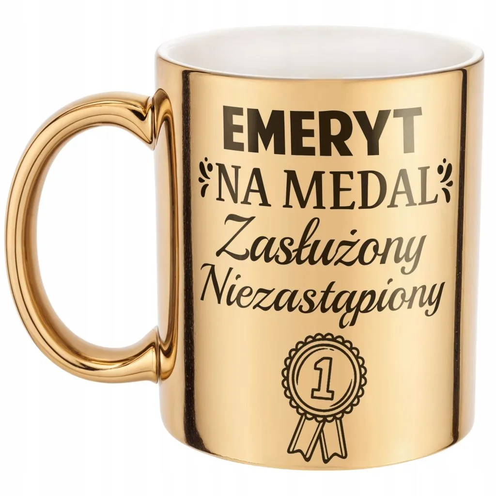 Złoty Kubek ceramiczny z okazji Emerytury Dla Emeryta Prezent Upominek