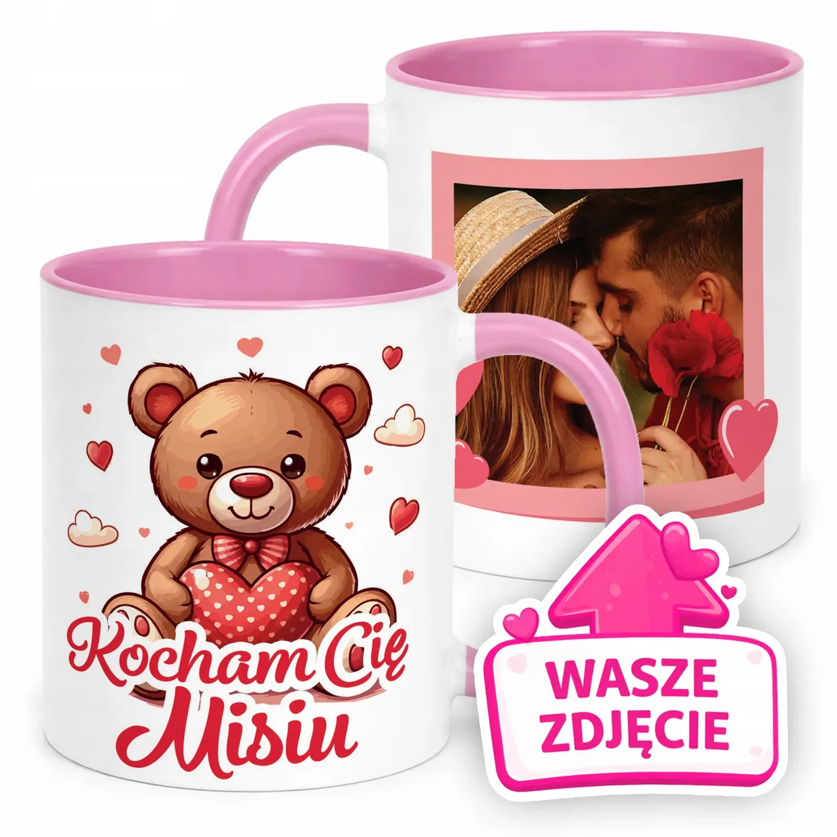 Kubek Różowy Z Własnym Zdjęciem Serce Walentynki Prezent Upominek