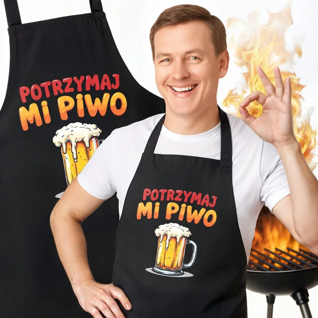 Bawełniany Czarny Fartuch Kuchenny Potrzymaj Mi Piwo Fartuszek Z Nadrukiem