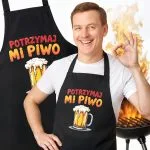 Bawełniany Czarny Fartuch Kuchenny Potrzymaj Mi Piwo Fartuszek Z Nadrukiem