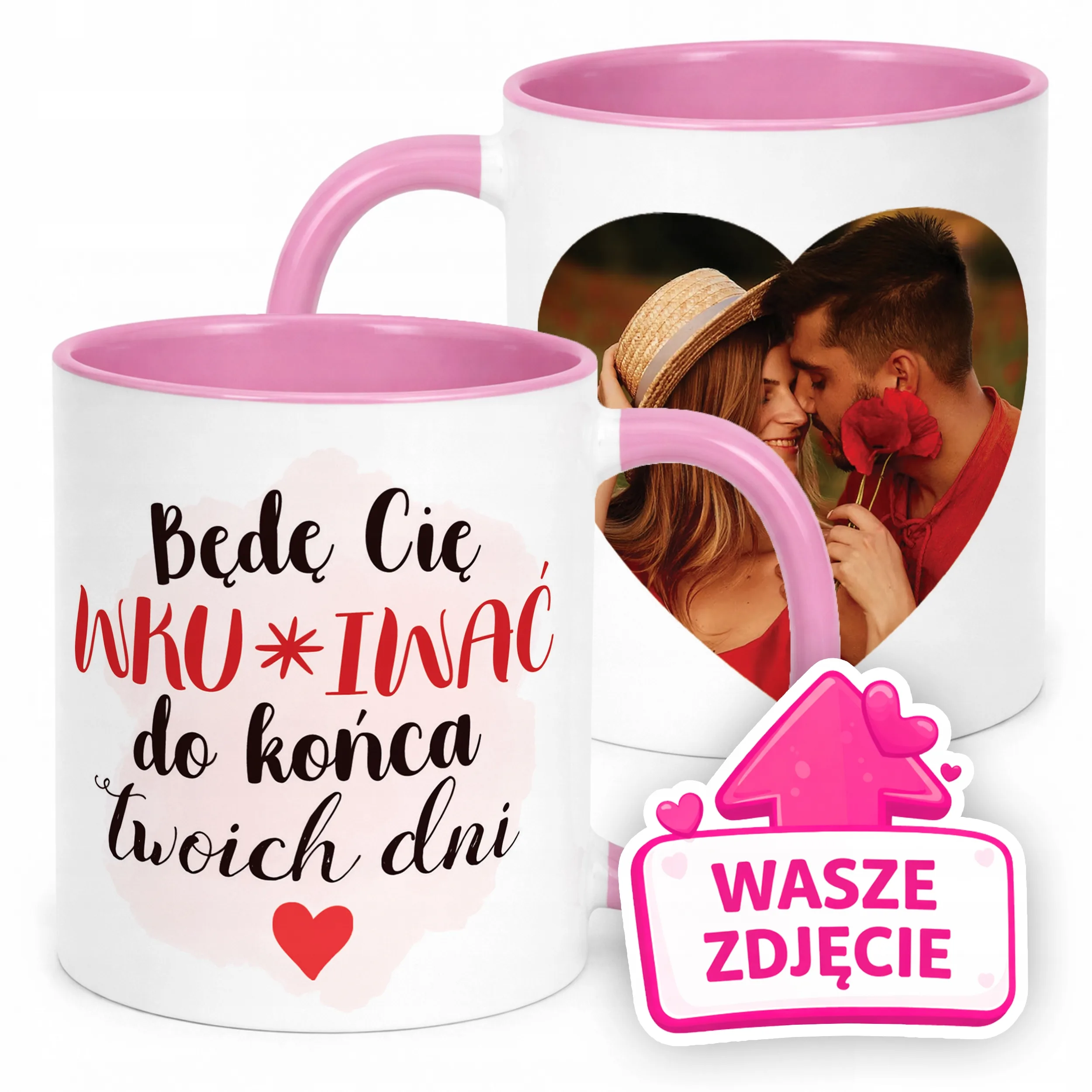 Kubek Różowy Z Własnym Zdjęciem Serce Walentynki Prezent Upominek