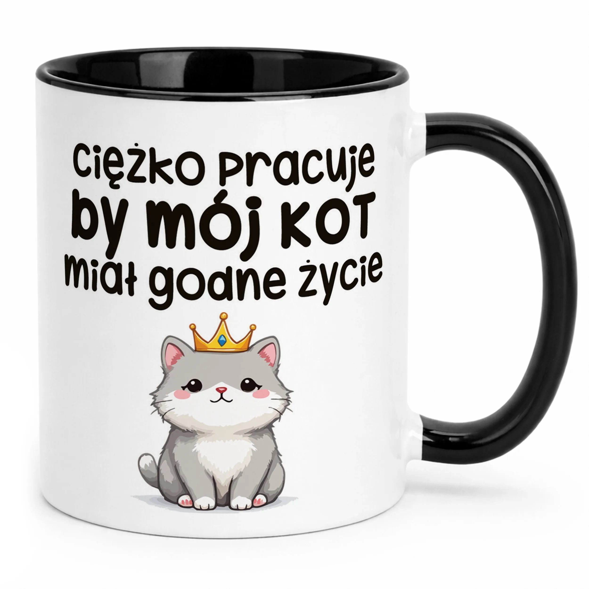 Kubek Czarny Ciężko Pracuję By Mój Kot Śmieszny Zabawny Prezent