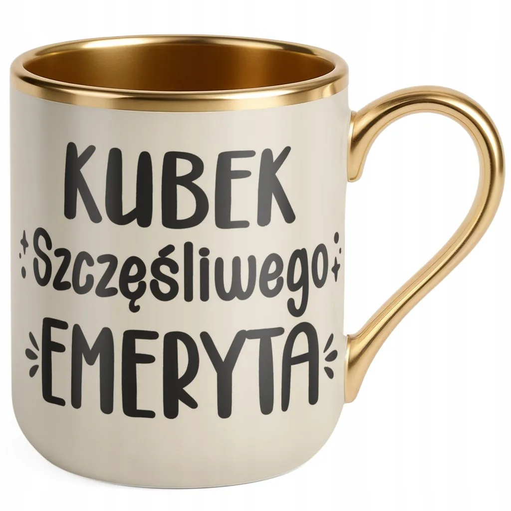 Kubek Premium Złoty Ecru Z okazji Emerytury Dla Emeryta Prezent