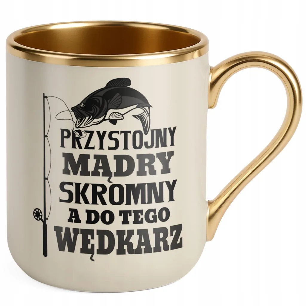 Kubek Premium Złoty Ecru Dla Wędkarza Wędkowanie Ryby Zabawny Prezent