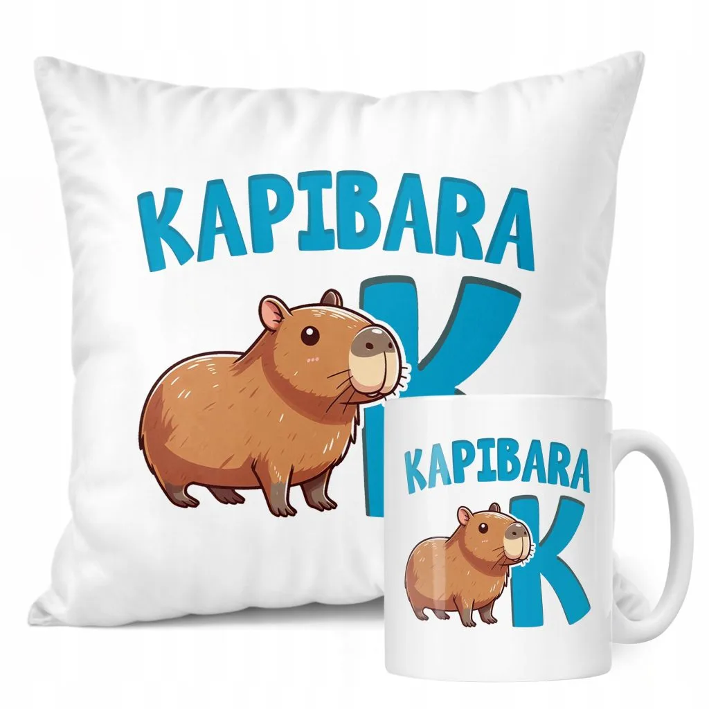 Zestaw Kubek + Poduszka Kapibara Capybara Zwierzak Słodki Dla Dzieci